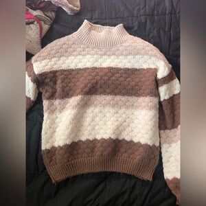 Sweet Wanderer Brown and Cream Striped Sweater